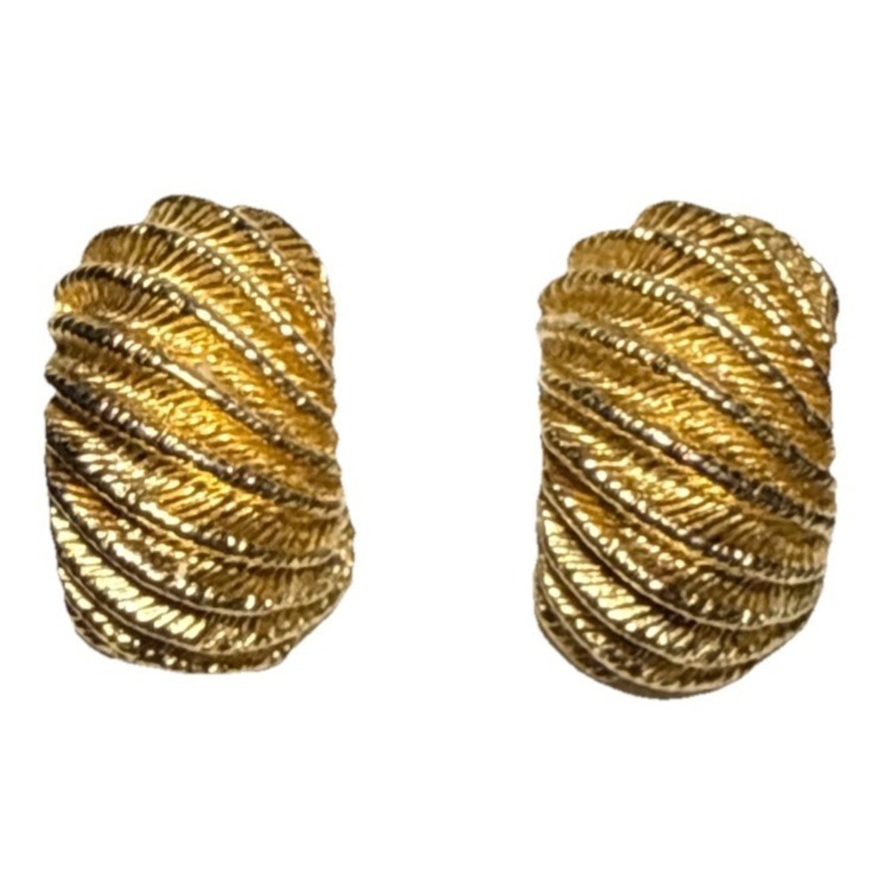 Vintage Gold Tone‎ Textured Ribbed Huggie Half Hoop Earrings J18-16